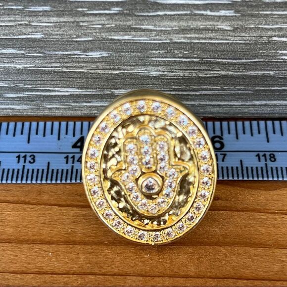 Sheila Fajl 18K Gold CZ Encrusted Hamsa/Evil Eye  Ring Size - Picture 3 of 14